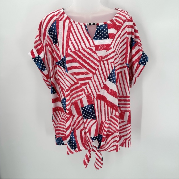 ALLISON DALEY Patriotic Flag Tee Plus Size Stars and Stripes Short Sleeve Shirt - Picture 1 of 11